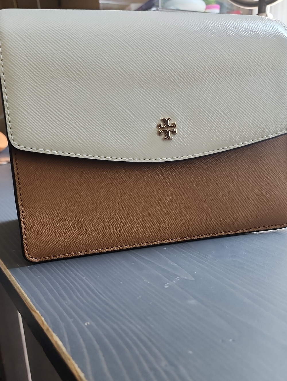 Tory Burch Two-Tone Cream & Brown Leather Crossbody